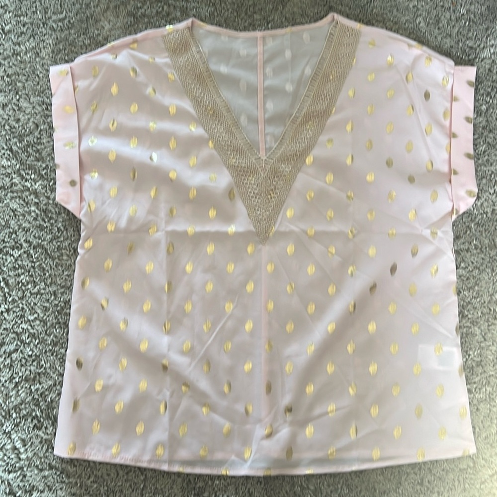 Baby pink, light blouse with gold pattern